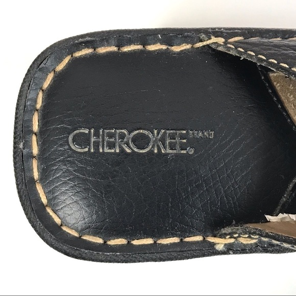 CHEROKEE Genuine Leather Size 9.5 Black Chunky Wedge Block Heel Clog Mules - Picture 12 of 15